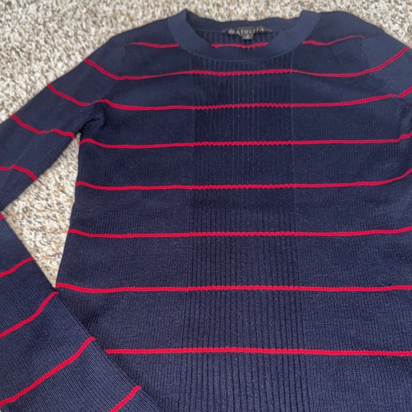 Athleta Navy Sweater with Red Stripes Women’s Small GUC Super Stretchy - Picture 4 of 10